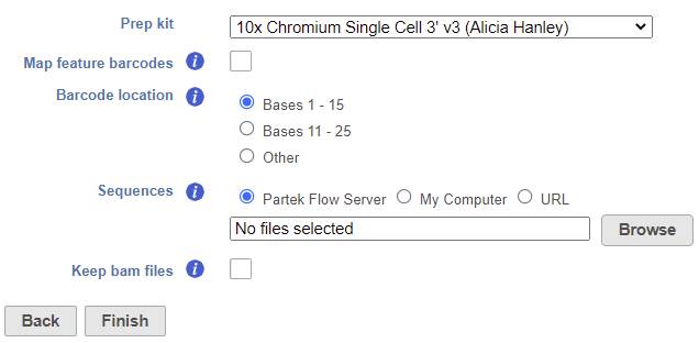 Figure 1. Count feature barcodes task set up page
