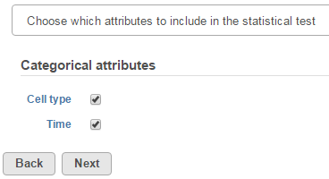 Figure 1. Choosing attributes to include in the statistical test by selecting the corresponding check button
