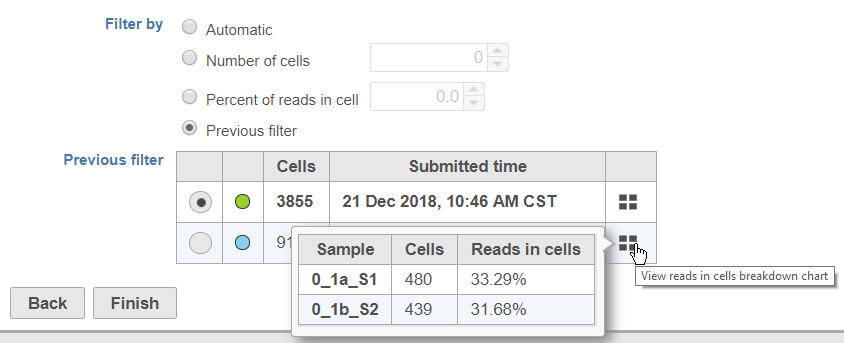 Figure 3. Checking details of a previous filter