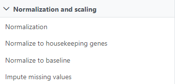 Figure 1. When a data node containing a count matrix is selected, Normalize to baseline is available in the toolbox
