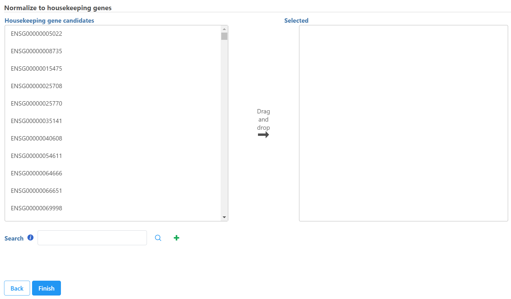 Figure 1. When a data node containing a count matrix is selected, Normalize to baseline is available in the toolbox