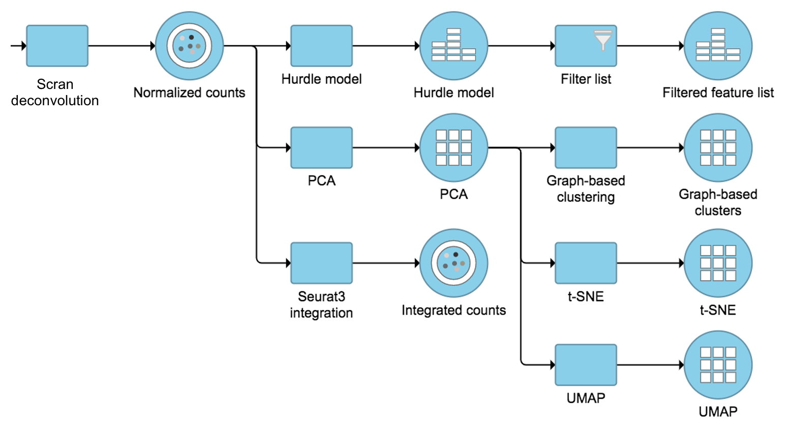 Figure 3. Example workflows to demonstrate downstream analysis and visualization of Scran deconvolution output.