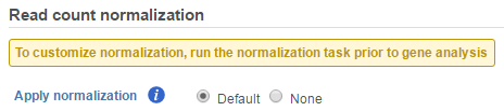 Figure 6. Applying default normalization if differential gene detection dialog is invoked from a quantification output data node (see text for details)