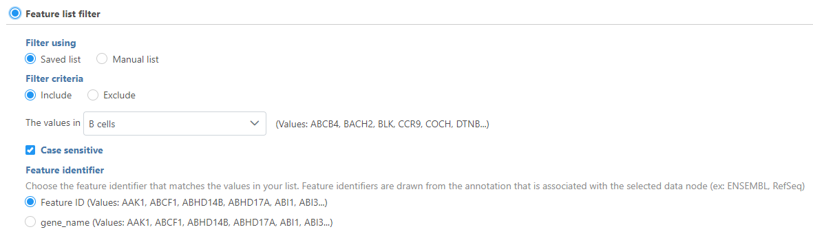 Figure 5. Feature list filter